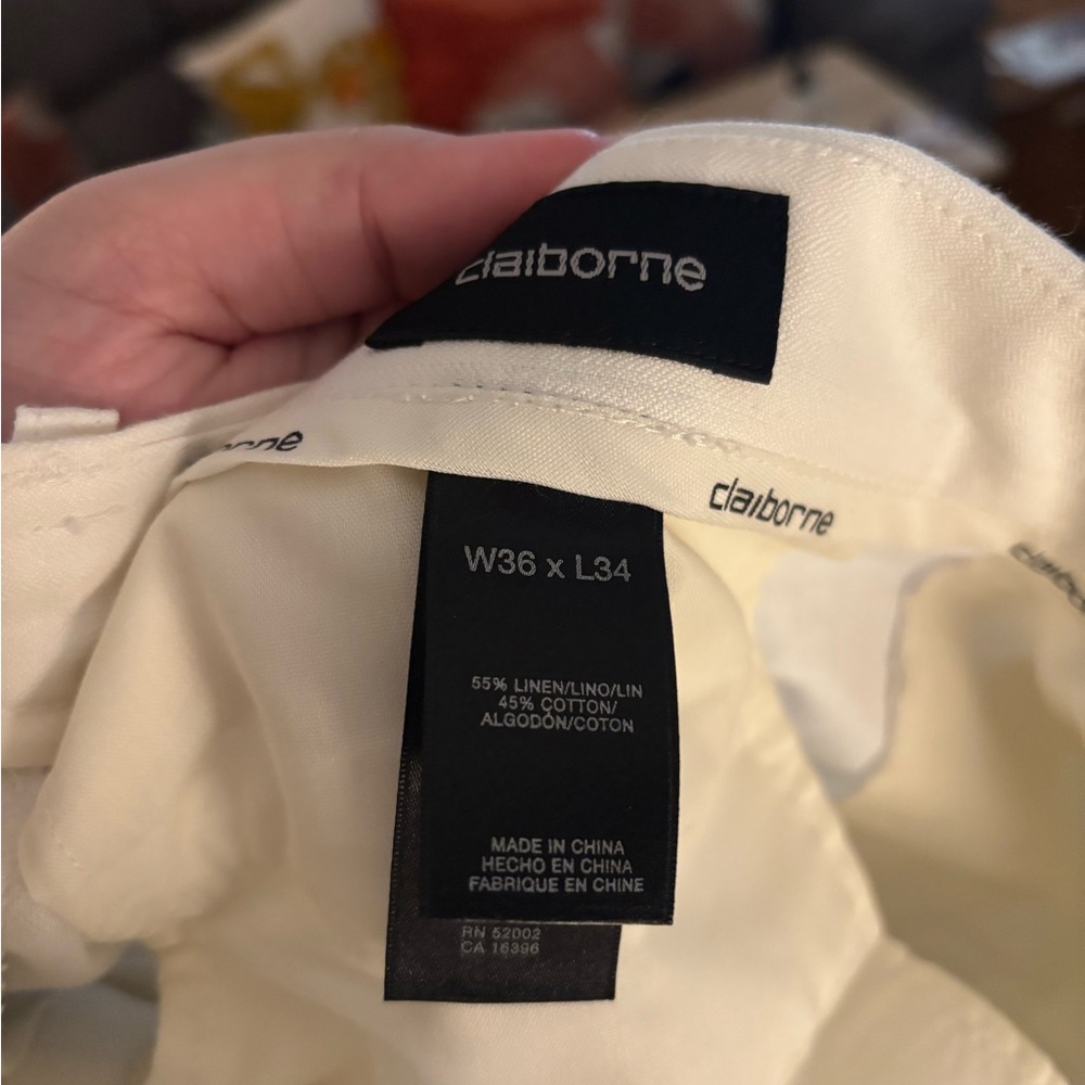 Claiborne White Linen-Cotton Pants